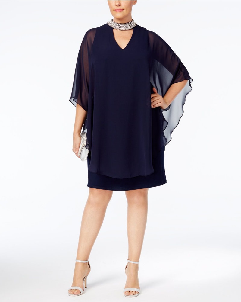 Shift dress with chiffon overlay online
